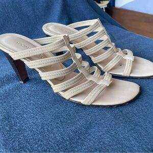 Donald Pliner Josee 24 Ivory Elastic Strap Slide Sandals.